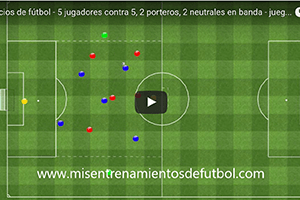 Ejercicio de 5 contra 5 jugadores 2 N en banda y 2 porteros