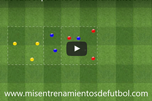 Ejercicio de rondo tres equipos de tres jugadores en tres subespacios