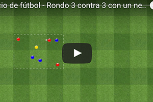Rondo tres jugadores contra tres con un neutral por dentro del cuadrado