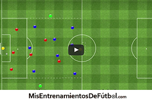 ejercicio de partido aplicado 8 jugadores contra 6 mas dos porteros con 2 apoyos