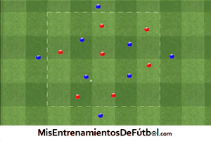 ejercicio de rondo de ocho jugadores contra siete con cambio de transiciones
